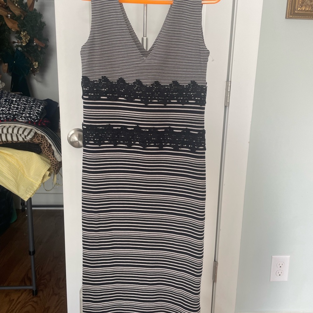Liu Jo Navy Blue and White Striped Midi Dress